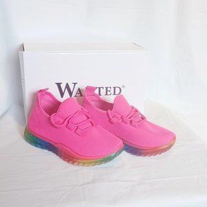Wanted Affinity Fuschia Pink Rainbow Sole Sneakers, Slip on, Size 13 Kids